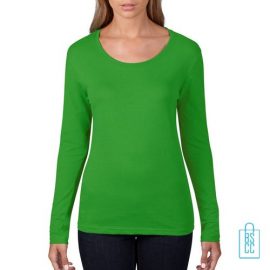 Longsleeve Dames basic bedrukken groen, longsleeve bedrukt, bedrukte longsleeve met logo