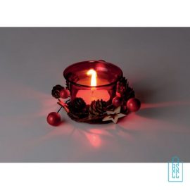 Theelichthouder kerstdecoratie bedrukken giftset rood, kerst relatiegeschenken